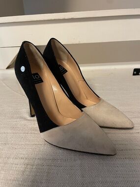 Islo Two-Tone Pointed Toe Pumps in Beige and Black